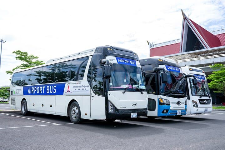 Airport shuttle bus moving through the city